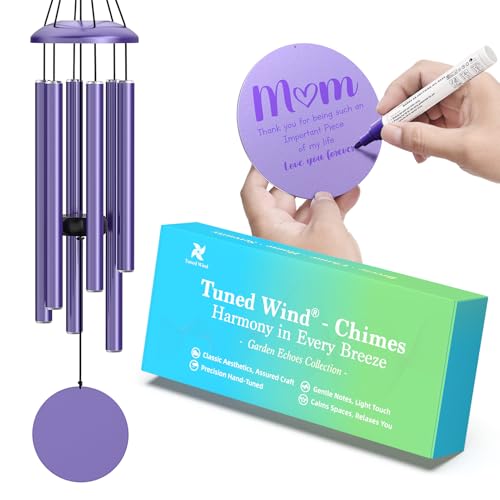 Purple Wind Chimes for Outside Deep Tone, Personalized Metal WindChimes Tuned Melodic Music Sound, Outdoors Decor for Garden Patio Home with Rewritable Wind Catcher - color: Purple