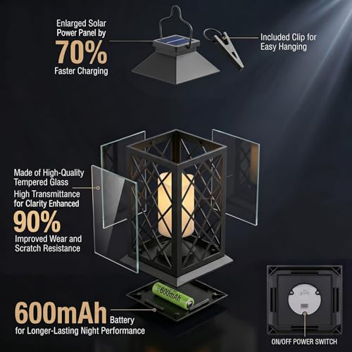 Yowin 2 Pack 9" Solar Lanterns Outdoor Waterproof with Flickering Candle - color: Black