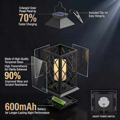 Yowin 2 Pack 9" Solar Lanterns Outdoor Waterproof with Flickering Candle - color: Black