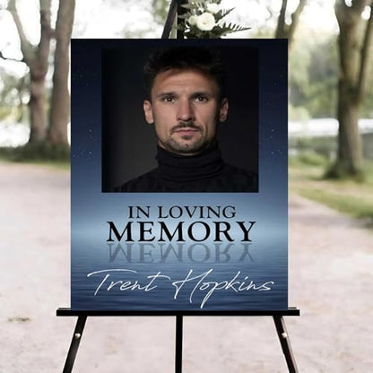 Blue Ocean Themed Celebration of Life Welcome Sign, Funeral Welcome Sign, in Loving Memory Sign, Celebration of Life Funeral Sign, Celebration of Life Sign, Memorial Sign with Photo #Tf22 - color: Version #14