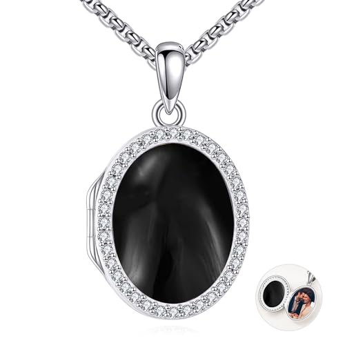 ONEFINITY Locket Necklace Photo Necklace Memorial Jewelry Gifts for Women Mom Wife - color: Black Onyx