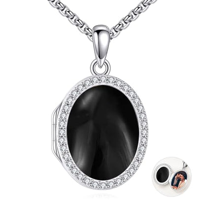 ONEFINITY Locket Necklace Photo Necklace Memorial Jewelry Gifts for Women Mom Wife - color: Black Onyx