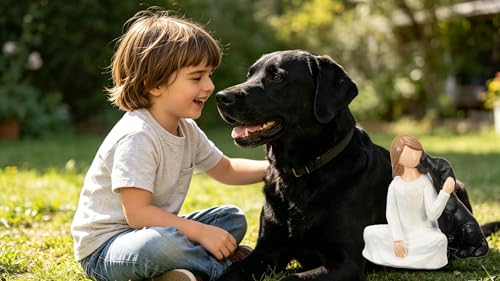 Angel of Friendship Dog Memorial Gifts, Hand-Painted Angel Figurine Statue,Pet Loss Sympathy Gift for Loving Pets and Dogs Lovers（Black Dog） - color: Black Dog
