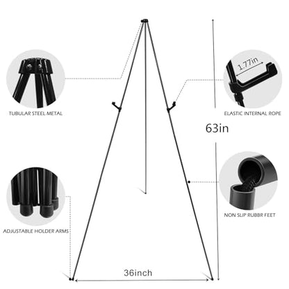 RRFTOK 2 Pack 63 in Sign Easel Stands, Instant-Fold Tripods with Bags | Instant-fold metal tripod with carry bag for welcome sign, poster display, foam board and floor use - style: 63B 2pack