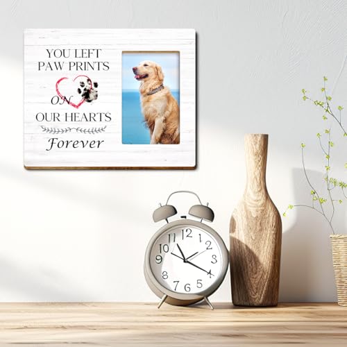 Pet Memorial Gifts for Dogs,Sympathy Gift for Loss of Dog,Remembrance Gifts for Loss of Dog,You Left Paw Prints on Our Hearts Forever Wood Picture Frame - style: you left paw