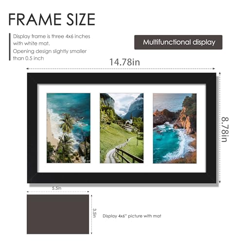 DUENPY 8x14 Collage Picture Frame Displays Three 4x6 inch Photos Black - color: Black, size: 8x14（4x6 opening）