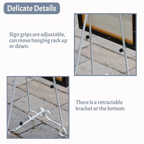Heavy Duty Easel Stand for Wedding Sign, Adjustable Metal Display Easel | Durable metal, Scroll Design, Holds 56lbs, Adjustable Heightangle, Foldable Flat for Storage, White Matte Finish, No Assembly - style: Scroll-White