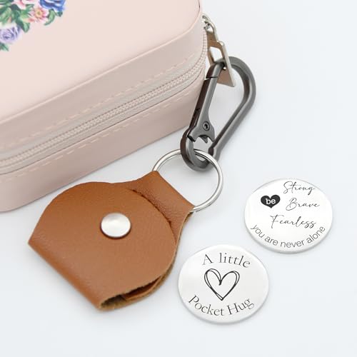 Pocket Hug Token Double Sided Engraved Inspirational Gift Leather Keychain Keepsake for MenWomen - color: Be Strong