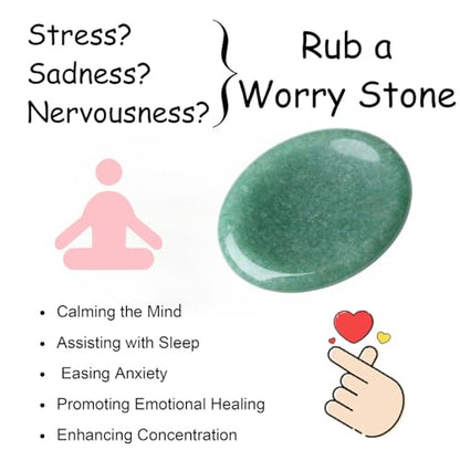 Thumb Worry Stone Green Aventurine Crystal Trinkets Crystals and Healing Stones Oval Natural Fidget Meditation Accessories Gemstones Reiki Pocket Palm Tiny Anxiety Relief Items for Women Men - color: Green-aventurine