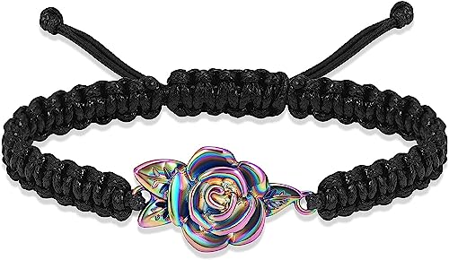 Rose Flower Urn Bracelet for Ashes for Women Cremation Urn Jewelry for Ashes Adjustable Memorial Keepsake Rose Bracelet Urn Bangle Ashes Holder Keepsake Pendant Locket Bracelet - color: Braided rope-Colourful