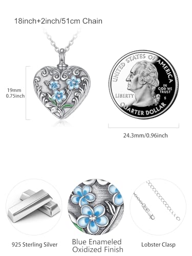 TANGPOET Urn Necklace for Human Pet Ashes for Women Men 925 Sterling Silver Urn Pendant Cremation Jewelry Necklace for Ashes of Loved One Memorial Keepsake - style: Heart-Forget Me Not