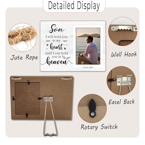 Memorial Photo Frame, Sympathy Gifts for Loss of Son, in My Heart, in Loving Memory Wooden Picture Frame, Bereavement Remembrance Funeral Passed AWay Condolence Gifts (White-Son, 4 x 6 Photo) - color: White-Son