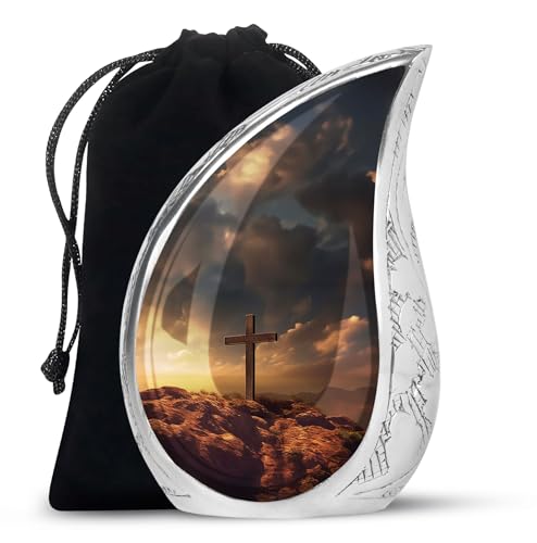 Christ Sunset Large Urns for Human Ashes Adult Male & Female - Memorial Urn for Human Ashes Adult Mother - Funeral Gift for Cremains - 10inch & 200 Cubic Inches Capacity Include Velvet Bag - color: Christ With Sunset View 3