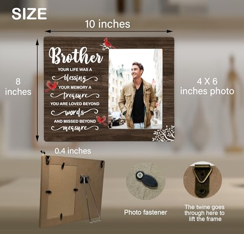 Brother Memorial Wooden Picture Frame, In Loving Memory Remembrance Photo Frame Gifts for Brother, Bereavement Sympathy Wooden Frame for Loss of Brother, 4x6 inch Photo - style: Brother Remembrance Memorial