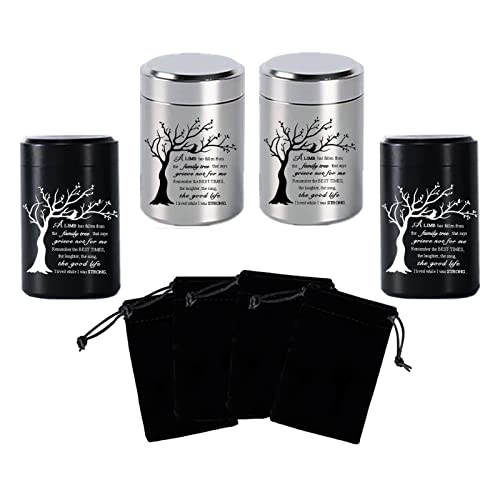 2.7 inch Small Urns for Ashes - Set of 4, Aluminium Mini Urns, Cremation Urns for Human Ashes, Ashes Holder, Small Keepsake urns-A Limb has Fallen from The Family Tree, Black and Silver - size: Tree-Black&Silver