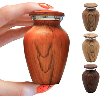 Cedar Wood Finish Keepsake Cremation Urn for Ashes - Aluminum Urn with Painted Cedar Wood Finish - 3 Cubic Inch Capacity [2.5 tablespoons of cremains] - for The Sharing of Ashes - color: Cedar