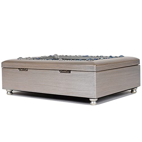 Cottage Garden Never Know How Much You Mean to Me Brushed Silvertone Jeweled Music Box Plays Wonderful World
