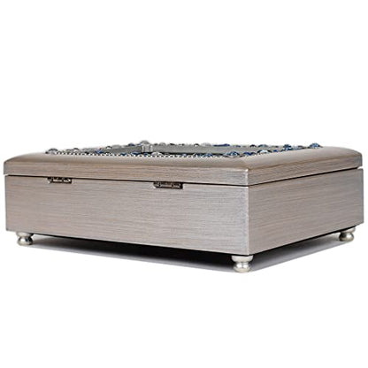 Cottage Garden Never Know How Much You Mean to Me Brushed Silvertone Jeweled Music Box Plays Wonderful World