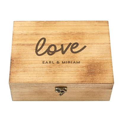 Let's Make Memories Personalized Wooden Keepsake Box With Hinged Lid - Wood Memento Box - Decorative Storage - Home Decor - For Couples, Wedding, Newlyweds - Laser Engraved - Love Script - style: Love Script