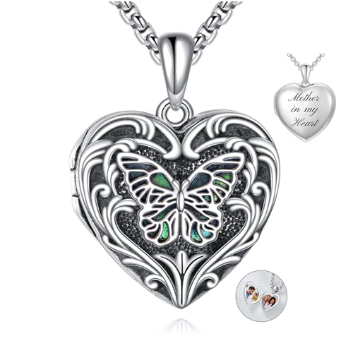 Personalized Heart Locket Necklace 925 Sterling Silver That Holds Pictures Photo Keep Someone Near to You Custom Lockets Necklaces Letters Engraving for His Her - style: Butterfly locket+photo+text