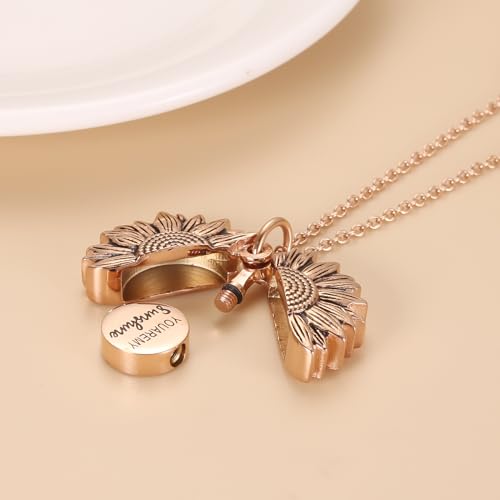 Sunflower Cremation Urn Jewelry For women - color: Rose Gold