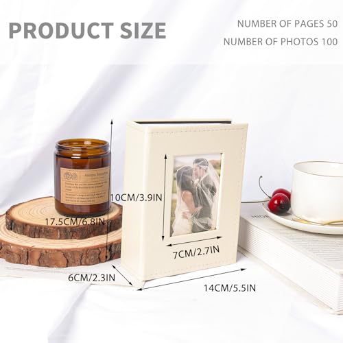 RECUTMS 4x6 Photo Album 100 Pockets Leather Small Albums for Family Beige | White Page, Hold 100 Vertical Photos, Travel Anniversary Wedding Picture Book, DIY Front Window, Birthday Graduation Gifts - color: Beige, size: 100 pockets
