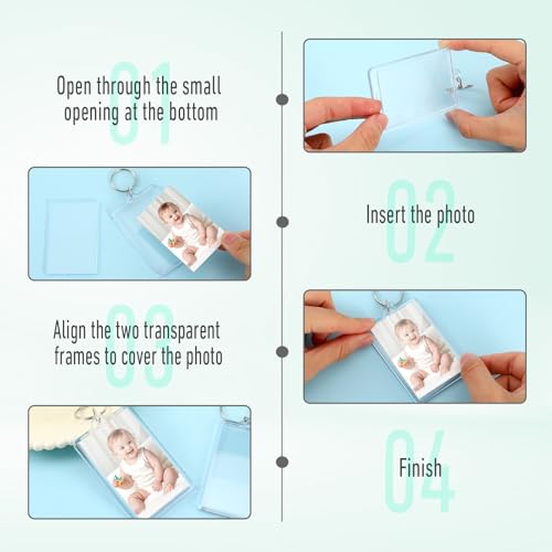 COMNICO 45Pcs Photo Keychain (2 x 3inch) Acrylic Clear Picture Frame Keychain Blank Photo Insert Keyring DIY Craft Personalised Favor Graduation Gift, Family Friends Photoes Collection Gift