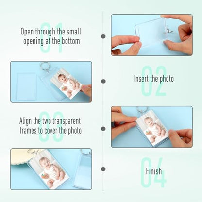 COMNICO 45Pcs Photo Keychain (2 x 3inch) Acrylic Clear Picture Frame Keychain Blank Photo Insert Keyring DIY Craft Personalised Favor Graduation Gift, Family Friends Photoes Collection Gift