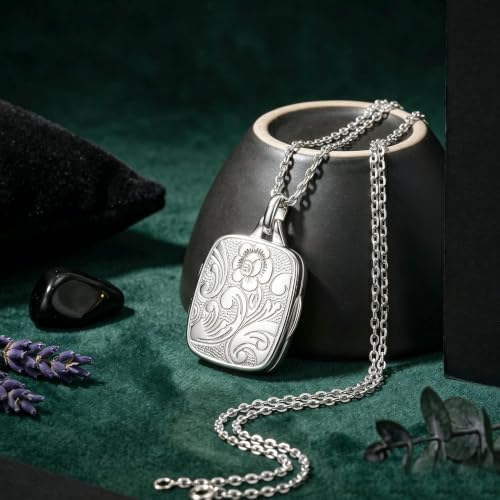YOUFENG Love Heart Locket 14K Gold-Filled Oval Circle Rectangle Lockets that Hold Pictures Floral Patterns Necklace for Women - color: Rectangle