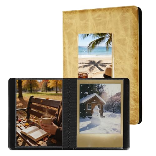 uxcell 32 Pockets Vintage Photo Album, 16 Pages Photocard Holder 6.8 x 5" Retro PU Leather Instant Camera Album Picture Book Organizer for Weddings Travel Family, Yellow - color: Yellow, size: 6.81 x 5.04 Inch（32 Pockets)