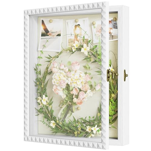 SZQINJI Shadow Box Frame 11x14 Deep Diamond Shape Display Cases Wood White - color: White, size: 11x14