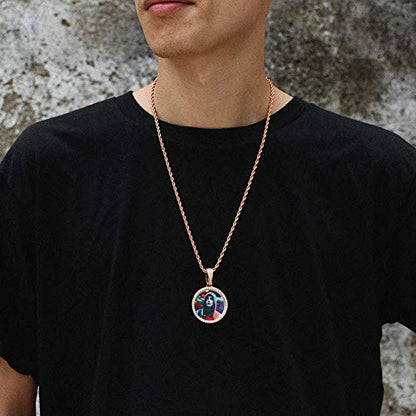 YIMERAIRE Customized Picture Necklace Personalized Circle Chain - color: 01 Circle Pendant(Rose Gold)+Rope Chain 0171