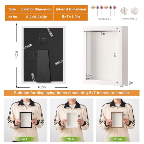 5x7 Small Shadow Box Frame with Ultra-Clear Glass & Soft Linen Back - color: White+high Definition Panel + Shatter-proof Packaging, size: 5x7