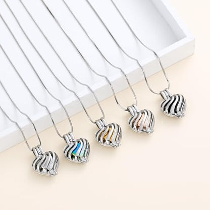 Cremation Jewelry Urn Necklace for Ashes with Hollow Mini Ball Keepsake Urn Pendant Memorial Jewelry for Ashes - color: Silver&Gold