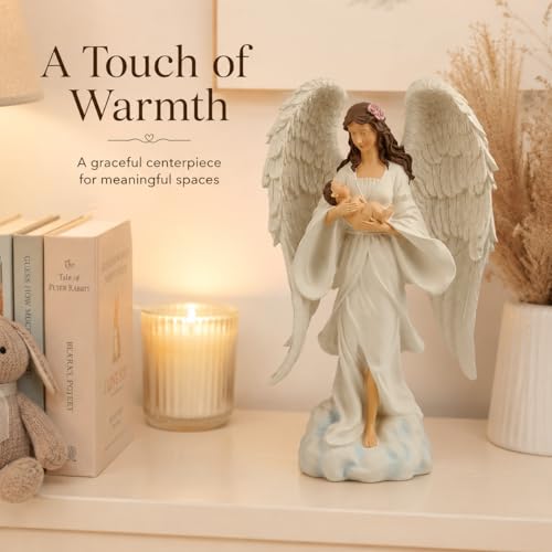 Guardian Angel Holding Baby Statue, 12.6 Inch Resin Memorial Angel Decor | Hand-Painted Keepsake For Memorial Spaces, Prayer Corners And Peaceful Home Displays