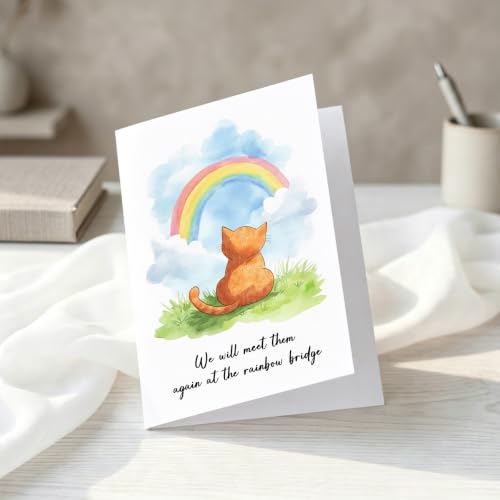 PTRUKD, Sentimental Rainbow Bridge Sympathy Cards, Lost Cat Cards, Rainbow Cat Cards, Bereavement Card for Cat Owners, Sympathy Card for Losing A Cat, for Anyone Grieving A Beloved Animal Companion - color: PLOS-KM-144
