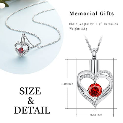 shajwo Cremation Jewelry Heart Urn Necklace for Ashes of Loved One - color: Silver-Red