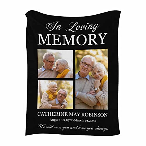 Custom Sympathy Blanket with Photo We Will Miss You and Love You Always 3 Photos Personalized Bereavement Picture Fleece Throw Blanket for Loss of Grandma Mother - color: No.21
