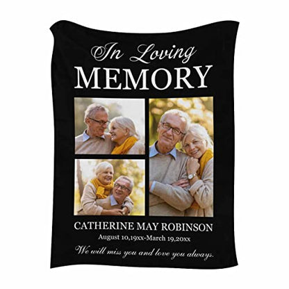Custom Sympathy Blanket with Photo We Will Miss You and Love You Always 3 Photos Personalized Bereavement Picture Fleece Throw Blanket for Loss of Grandma Mother - color: No.21