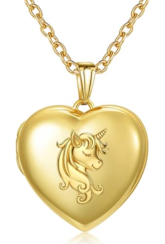 YOUFENG Love Heart Locket Necklace that Holds Pictures Polished Lockets Necklaces Birthday Gifts Unicorn - color: Unicorn