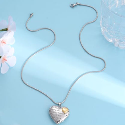 MeiceM Heart Crystal Urn Necklace for Ashes A Piece Of My Heart Lives In Heaven Cremation Jewelry Angel Wings Memorial Keepsake Pendant - color: Silver+Gold heart