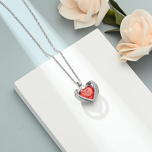 shajwo Angel Wing Heart Urn Ashes Necklace for Women Men | Cremation Jewelry,Birthstone Necklace of Loved One,Memorial Pendant for Human Pet - color: Silver-Red