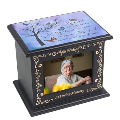 Wooden Urn Box for Ashes Cremation Urns for Human Ashes Adult Male or Female, Memorial Keepsake Urns with Photo Frame, Funeral Casket for Men Women, Burial Urn for Adults Up to 200 IBS-Tree - size: Tree