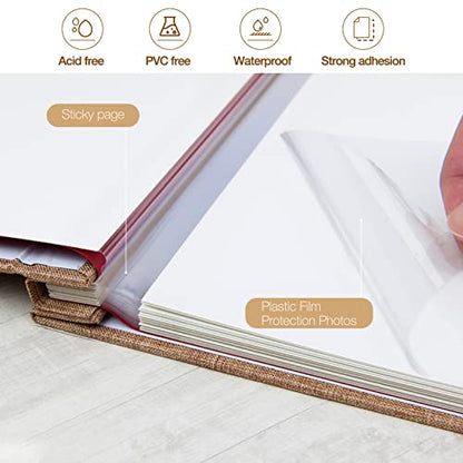 potricher Self Adhesive Photo Album 40 Pages, Linen cover, Khaki | Photo Album Self Adhesive 4x6 5x7 8x10 Pictures, Linen Cover DIY Scrapbook Albums for Family, Wedding, Baby, Anniversary - color: Khaki, size: 11x10.6 Inches 40 Pages