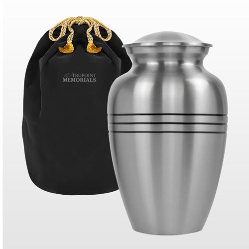 Trupoint Memorials Cremation Urns for Human Ashes, Funeral Memorial Urn for Male and Female, Decorative Burial Metal Urn Collection for Adult Men & Women - Silver, XL (360 LB) - color: Silver Lining, size: XX-Large