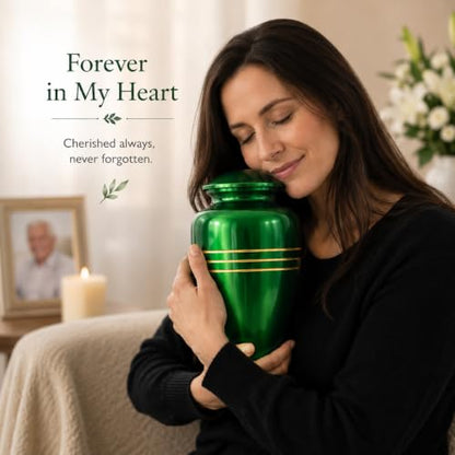 CLEENTABLE Metal Cremation Urn for Human Ashes, Extra Large, Green - color: Green, size: Classic Three-Band - 6.5x11"