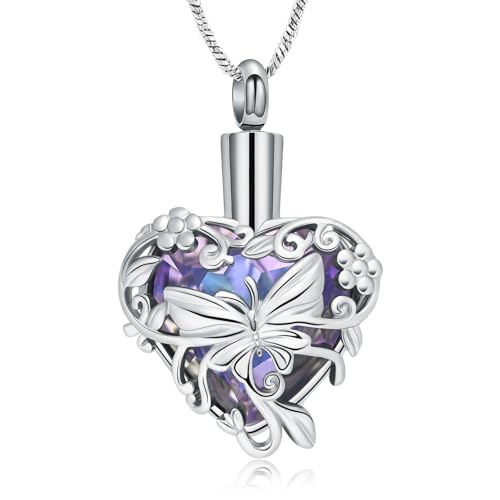 Yinplsmemory Butterfly Cremation Jewelry Urn Necklace for Ashes for Women - color: Purple