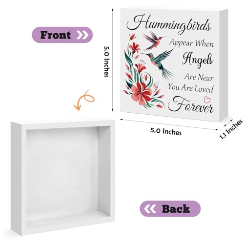 Memorial Gift Hummingbird Decorative Sign Gift Hummingbirds Appear When Angels Are Near Wooden Box Sign Sympathy Gift for Loss Of Loved Memorial Decor Home Desk Shelf Table Decor