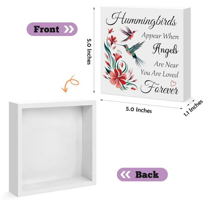 Memorial Gift Hummingbird Decorative Sign Gift Hummingbirds Appear When Angels Are Near Wooden Box Sign Sympathy Gift for Loss Of Loved Memorial Decor Home Desk Shelf Table Decor