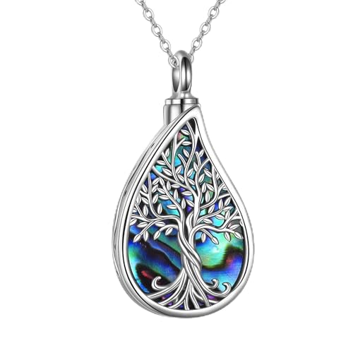URONE Urn Necklaces for Ashes 925 Sterling Silver Abalone Shell Tree of Life Cremation Jewelry for Ashes Memory Jewelry for Women Men - style: Teardrop Tree